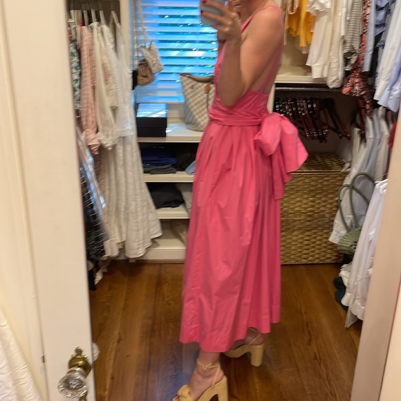 Pink midi party dress with removable bow sash - Picture 3 of 8